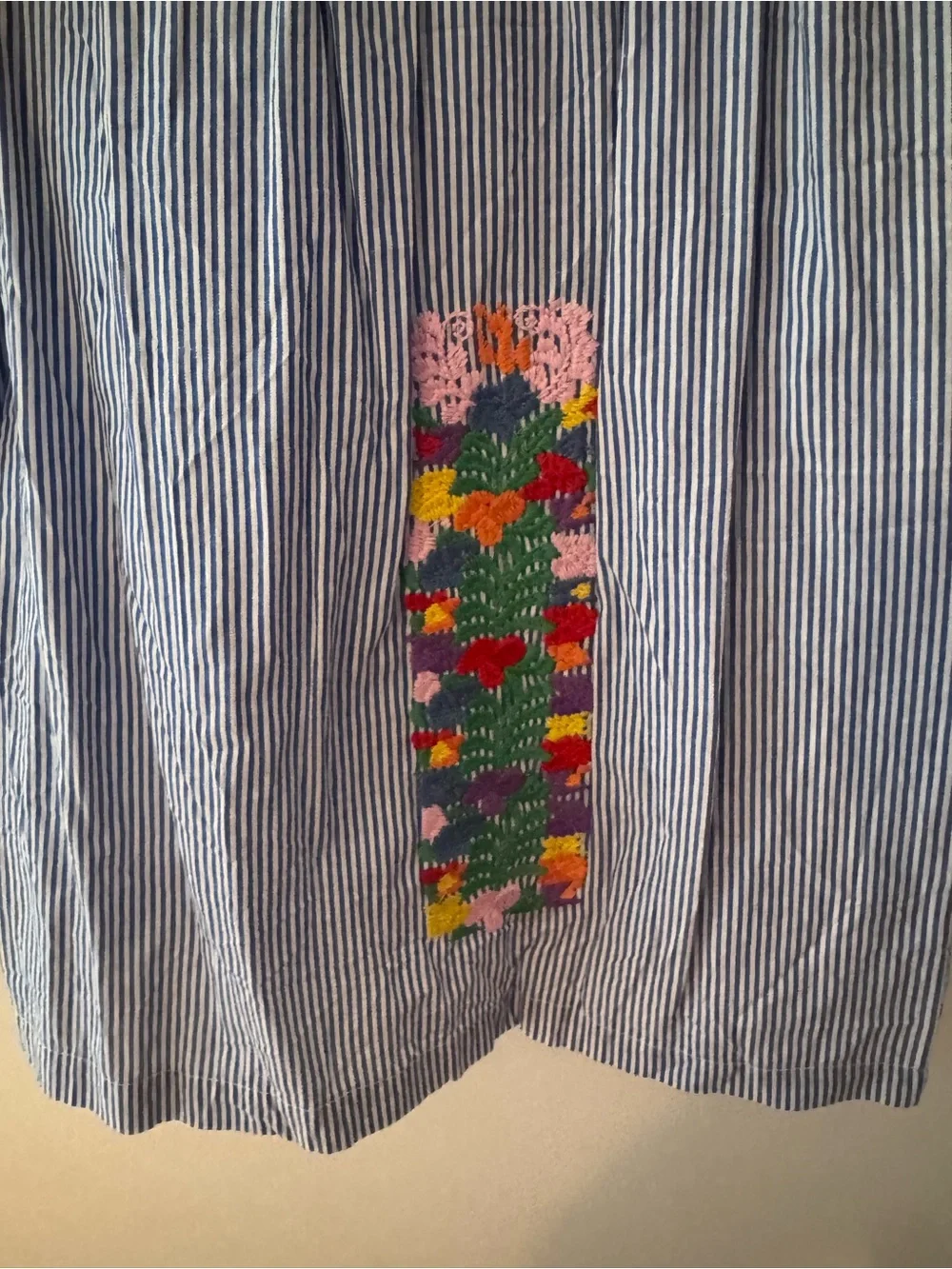 J.Marie Blue Striped Floral Mexican Embroidered Sleeveless Top - Picture 8 of 10